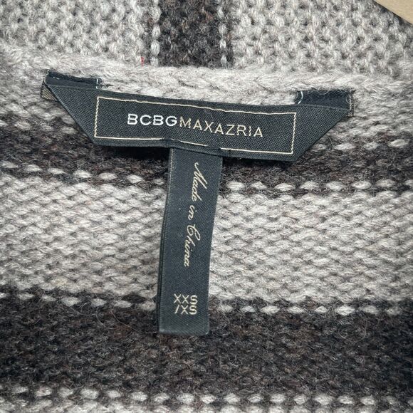 BCBG MAXAZRIA Cardigan 2XS Scarf Striped Open Front Draped Neck Gray Brown - Picture 13 of 16